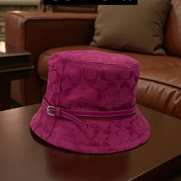 Coach Authentic Pink Logo Bucket Hat Size S - Picture 5 of 13